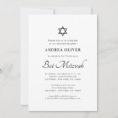 Invitation Élégant blanc Script Moderne Bat mitzvah simple (Devant)