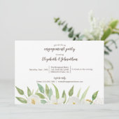 Invitation Elégant blanc & vert Aquarelle Fiançailles floral (Debout devant)