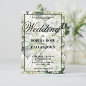 Invitation Elégant blanc vert aquarelle Mariage floral (Debout devant)