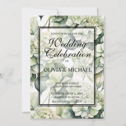 Invitation Elégant blanc vert aquarelle Mariage floral (Devant)