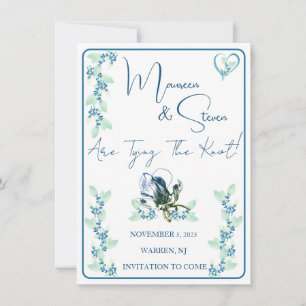 Invitation Élégant blanc, vert et bleu floral Enregistrer la