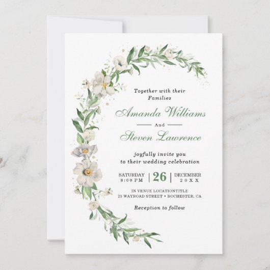 Invitation Elégant blanc vert vintage mariage (Devant)