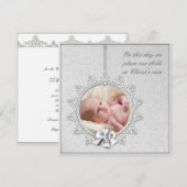 Invitation Elégant Blancs Photo Christening (Devant / Derrière)