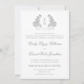 Invitation Élégant blason botanique argent héritage mariage (Devant)