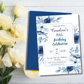Invitation Elégant bleu 50e anniversaire floral nuances de bl