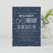 Invitation Elégant bleu 60e anniversaire Conception d'invitat (Debout devant)
