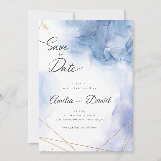 Invitation Élégant Bleu Agate mariage Enregistrer la Date (Devant)