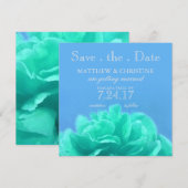 Invitation Élégant Bleu Aigue-Marine Floral Save The Date (Devant / Derrière)