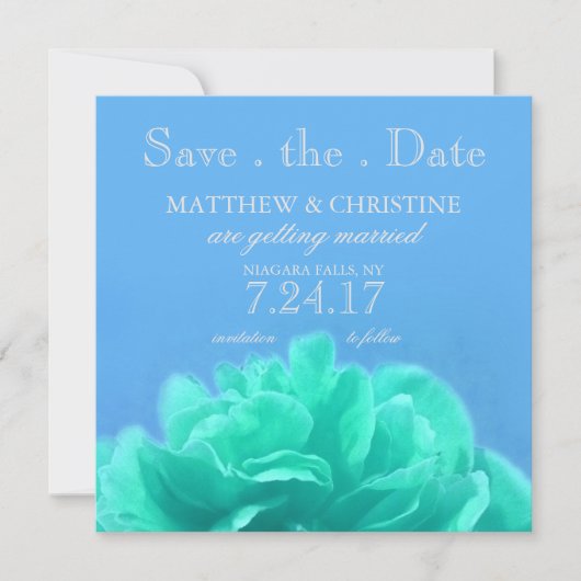 Invitation Élégant Bleu Aigue-Marine Floral Save The Date (Devant)