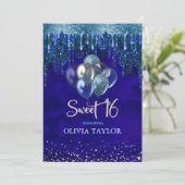 Invitation Elégant bleu aqua gouttes parties scintillant ball (Debout devant)