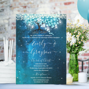 Invitation Elégant bleu Aqua Turquoise Mariage de feuilles de