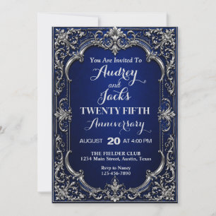 Invitation Élégant Bleu Argent 25e Anniversaire
