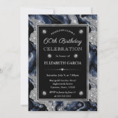 Invitation Elégant bleu & argent Parties scintillant Agate 60 (Devant)