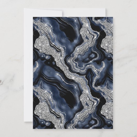 Invitation Elégant bleu & argent Parties scintillant Agate 60 (Dos)