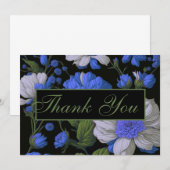 Invitation Elégant bleu argenté blanc élégant floral rétro (Devant / Derrière)