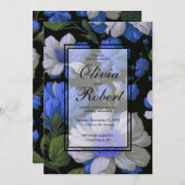 Invitation Elégant bleu argenté blanc élégant floral rétro (Devant / Derrière)