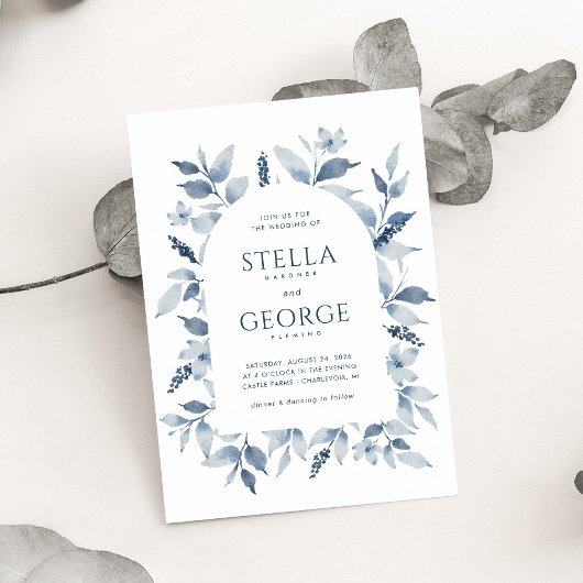 Invitation Elégant bleu azur aquarelle Floral Arch Mariage