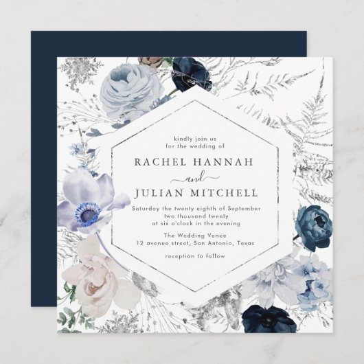 Invitation Elégant bleu azur aquarelle mariage (Devant / Derrière)