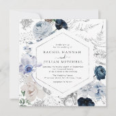 Invitation Elégant bleu azur aquarelle mariage (Devant)