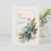Invitation Elégant bleu azur Floral & Mariage or (Debout devant)