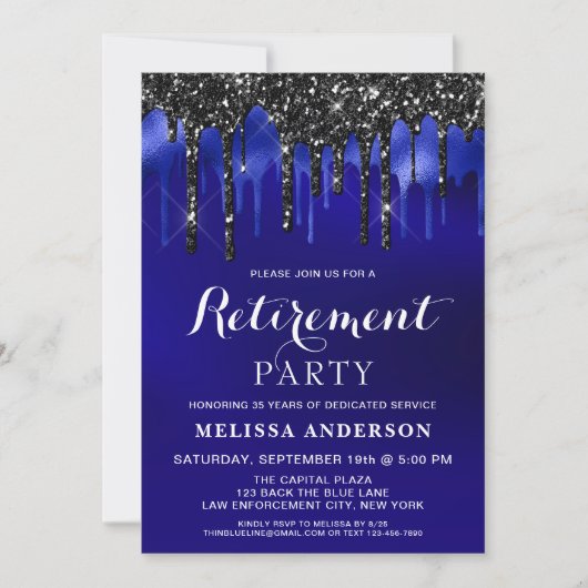 Invitation Elégant Bleu Black Parties scintillant Drives Retr (Devant)