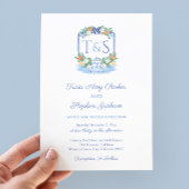 Invitation Elégant bleu blanc citron Crest Mariage