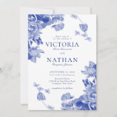 Invitation Elégant bleu blanc Fleur Chinoiserie Chic Mariage (Devant)