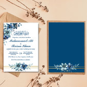 Invitation Élégant bleu blanc floral islamique Mariage musulm