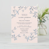 Invitation Elégant bleu & blanc mariage de toile française (Debout devant)