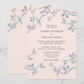 Invitation Elégant bleu & blanc mariage de toile française (Devant / Derrière)