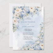Invitation Elégant bleu & blanc roses mariage d'or eucalyptus (Devant)