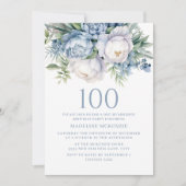 Invitation Elégant bleu bleu bleu blanc floral 100e anniversa (Devant)