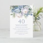 Invitation Elégant bleu bleu bleu blanc floral 40e anniversai (Debout devant)