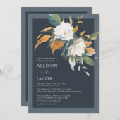 Invitation Elégant bleu bleu bleu blanc Mariage floral (Devant / Derrière)