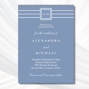 Invitation Elégant bleu bleu bleu blanc Monogramme Mariage mo