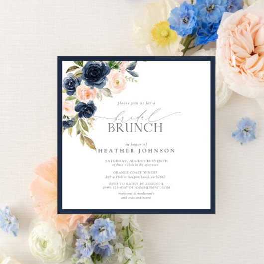 Invitation Elégant Bleu bleu bleu bleu Blush rose Bridal Brun