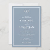 Invitation Élégant bleu bleu bleu clair monogramme simple Mar (Devant)