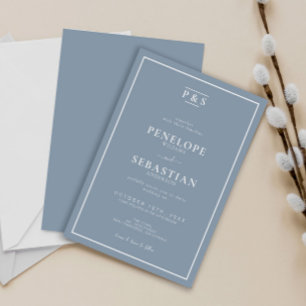 Invitation Élégant bleu bleu bleu clair monogramme simple Mar