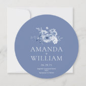 Invitation Elégant bleu bleu bleu floral Mariage rond (Devant)