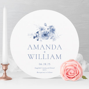 Invitation Elégant bleu bleu bleu floral Mariage rond