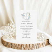 Elégant bleu bleu bleu floral Monogram Crest Maria