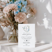 Invitation Elégant bleu bleu bleu floral Monogram Crest Maria