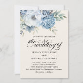 Invitation Elégant bleu bleu bleu floral Sage Feuilles verts (Devant)