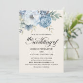 Invitation Elégant bleu bleu bleu floral Sage Feuilles verts (Debout devant)