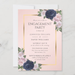 Invitation Élégant Bleu Bleu Bleu Pink Gold Party