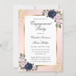 Invitation Élégant Bleu Bleu de la Marine Partie d'engagement