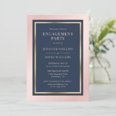 Invitation Élégant Bleu bleu marine et Gold Engagement Party (Debout devant)