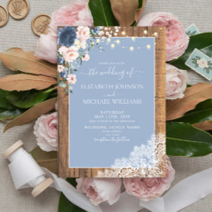 Invitation Elégant bleu bleu roux rustique en dentelle