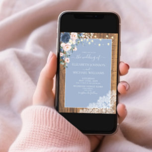 Invitation Elégant bleu bleu roux rustique en dentelle de boi