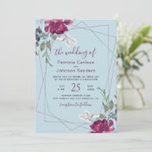 Invitation Elégant bleu bordeaux chic cadre mariage (Debout devant)